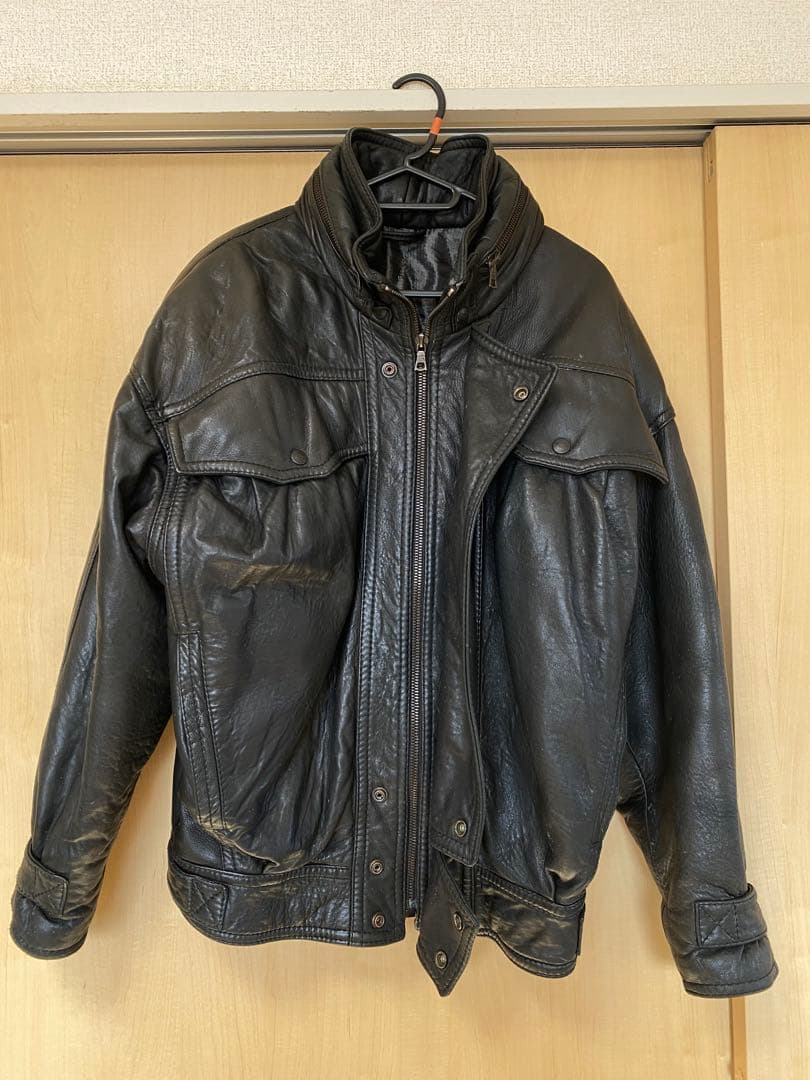 RUFFO （ルッフォ） レザージャケット ブラック ダブルポケット フード付き
