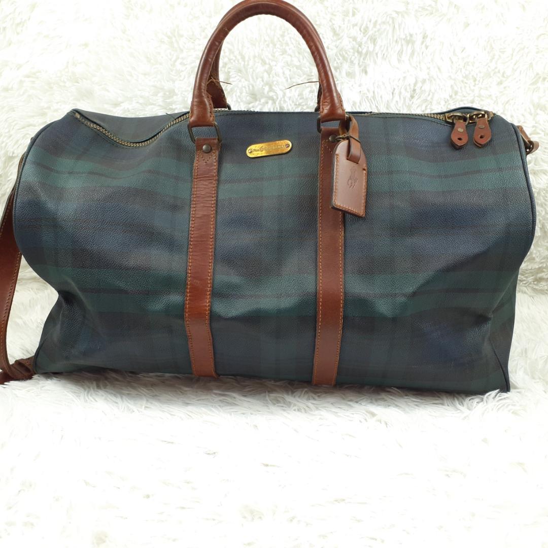 美品◎Polo Ralph Lauren 2wayボストンバッグ チェック 緑