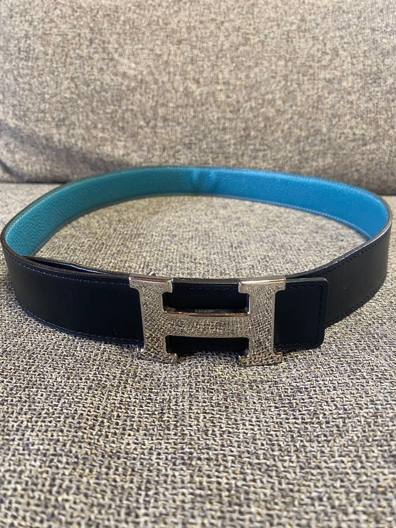 HERMES エルメス Hベルト リバーシブル ブラック ブルージーン