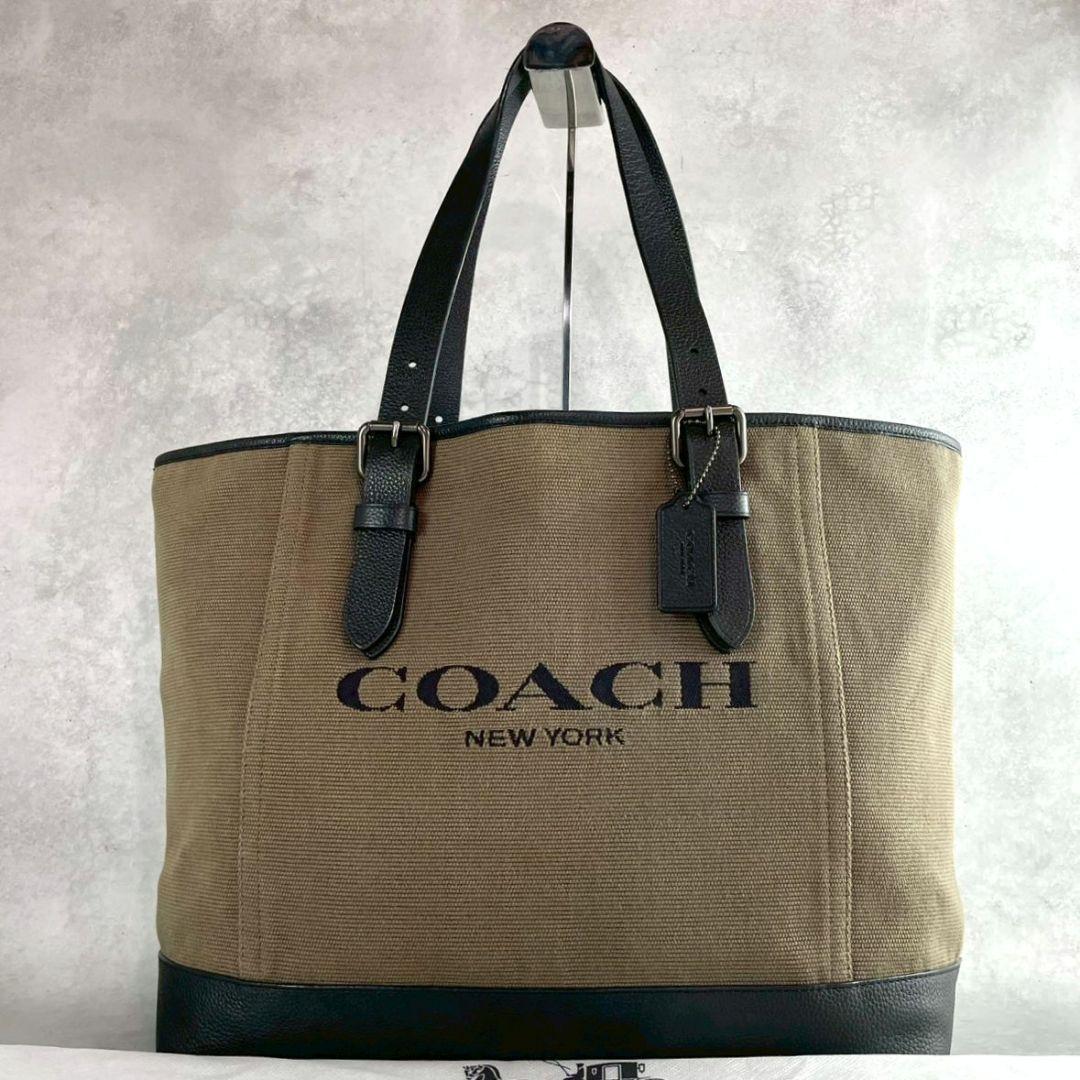 未使用級 レア コーチ トートバッグ レザー 大容量 A4 ロゴ カーキ 黒