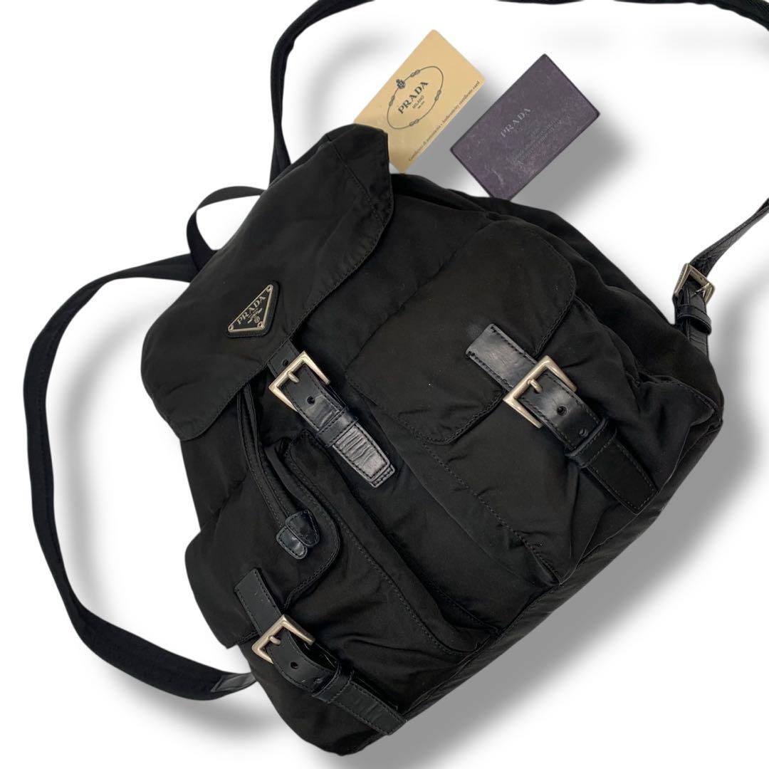 美品✨プラダ リュック 三角ロゴ テスートナイロン レザー ブラック 黒