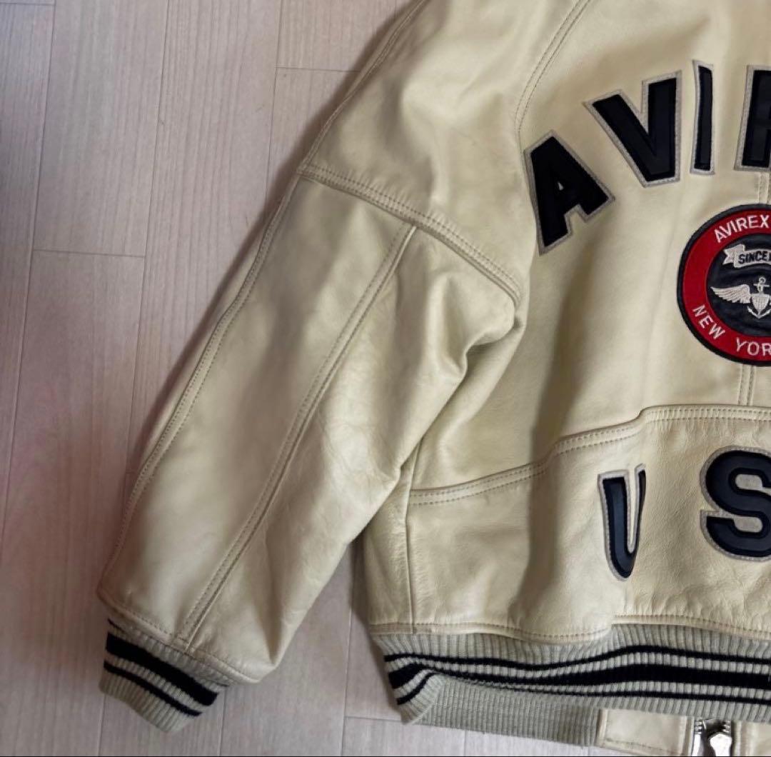 AVIREX VARSITY LEATHER JACKET クリーム