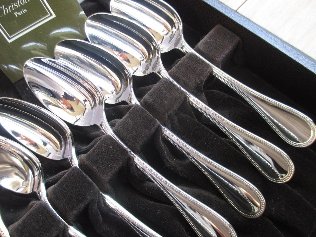極美品☆高級銀器クリストフルシルバー銀Pカトラリー１２本　人気のパール　収納箱付