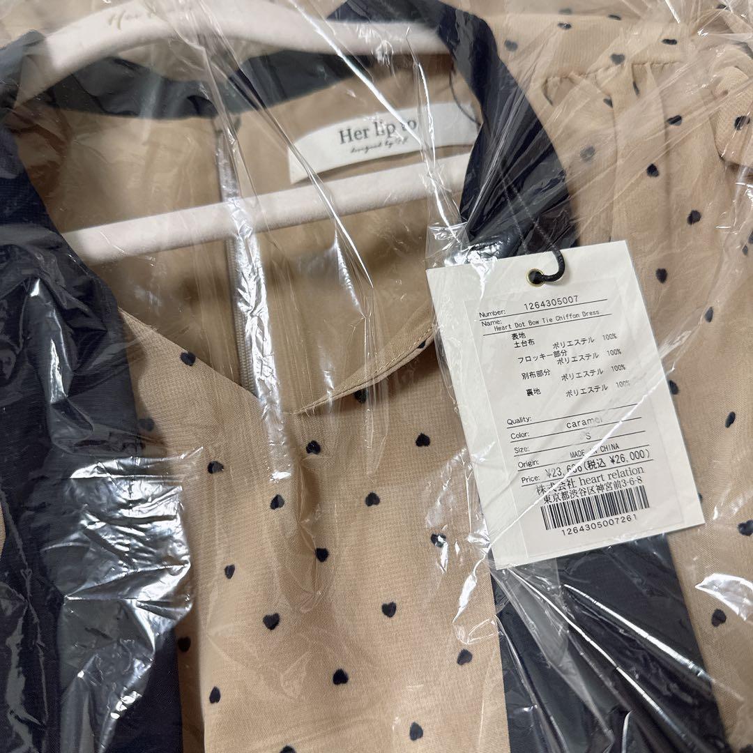 本日限定　Heart Dot Bow Tie Chiffon Dress