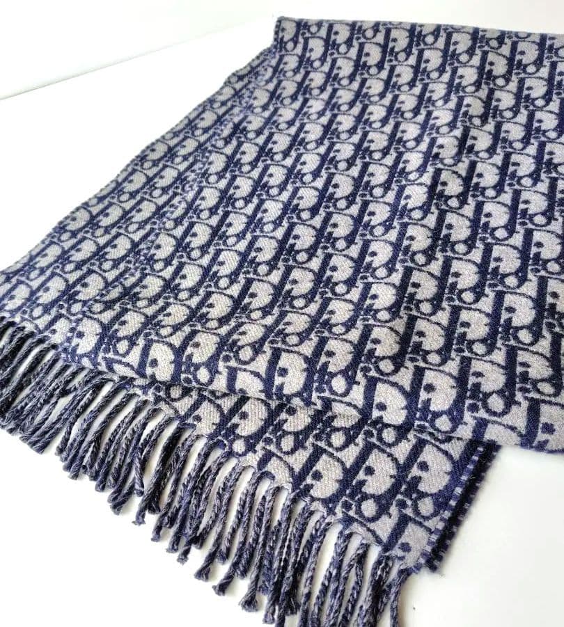 クリスチャンディオール　ウールxカシミア　オブリーク フリンジマフラー