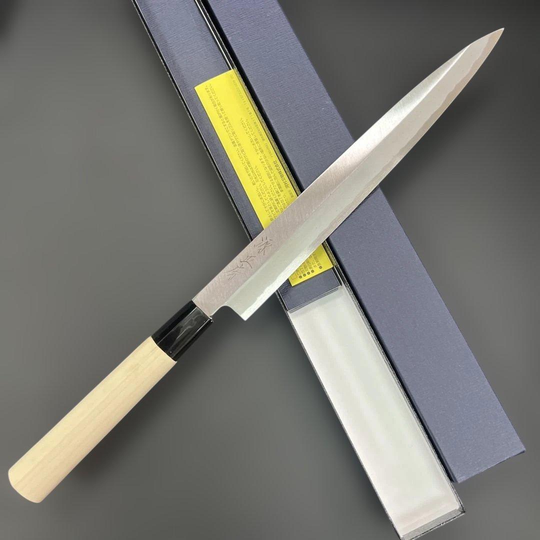 ★新品送料込★源正房はがね鍛造刺身包丁240mm右片刃裏押し加工化粧箱入