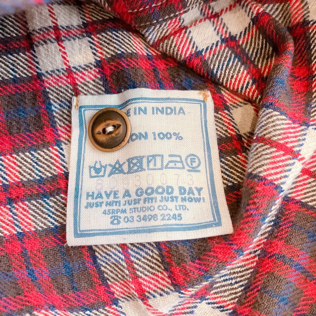 美品✦ฺ45R インドネルの908イージーシャツ　赤　チェックシャツ　ネルシャツ