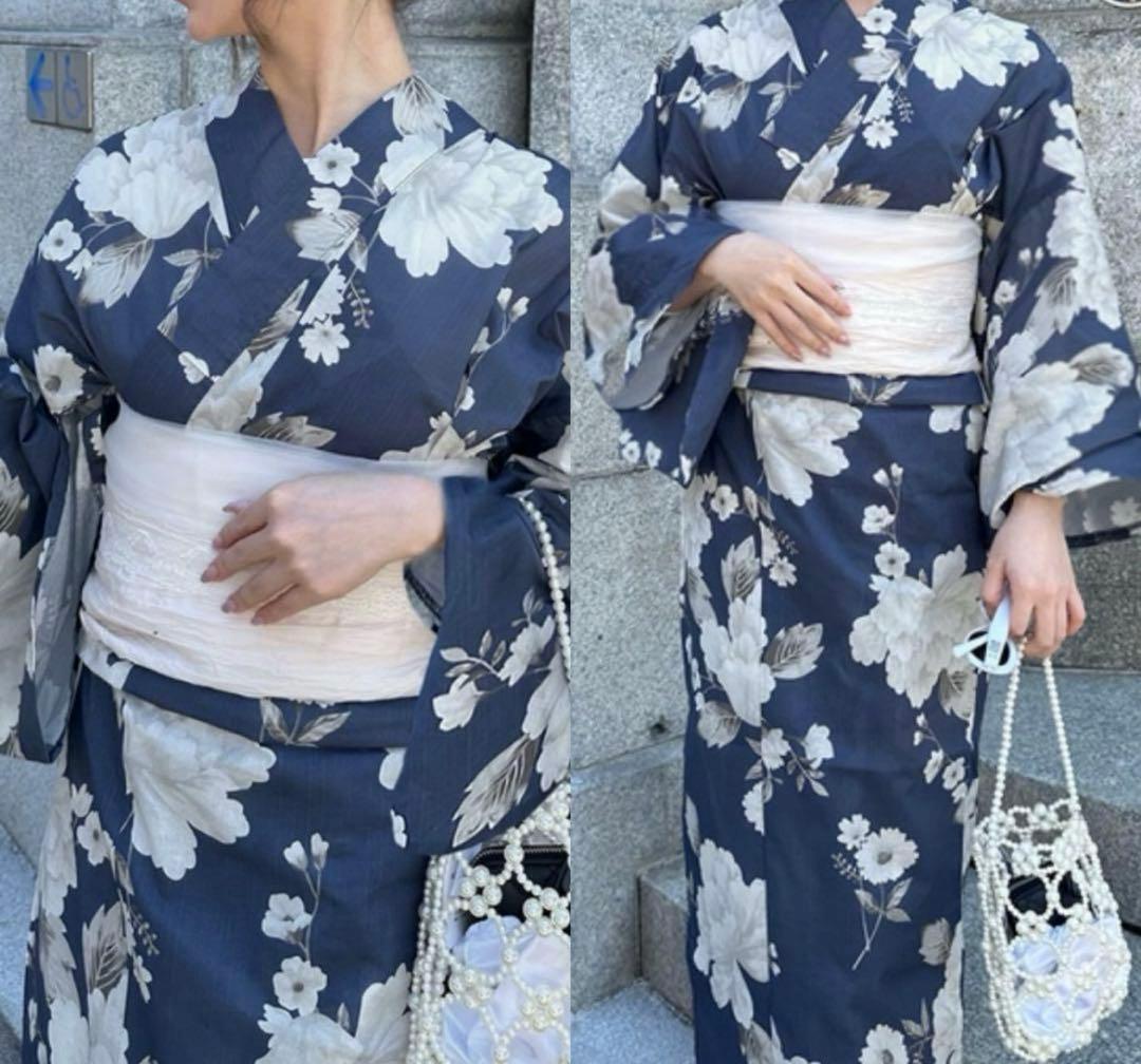 GRL 浴衣セット ネイビー　牡丹