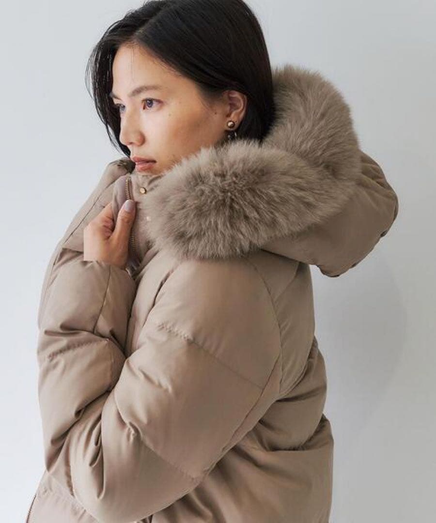 グリーンレーベルリラクシング ファー フード ショート ダウン コート 38