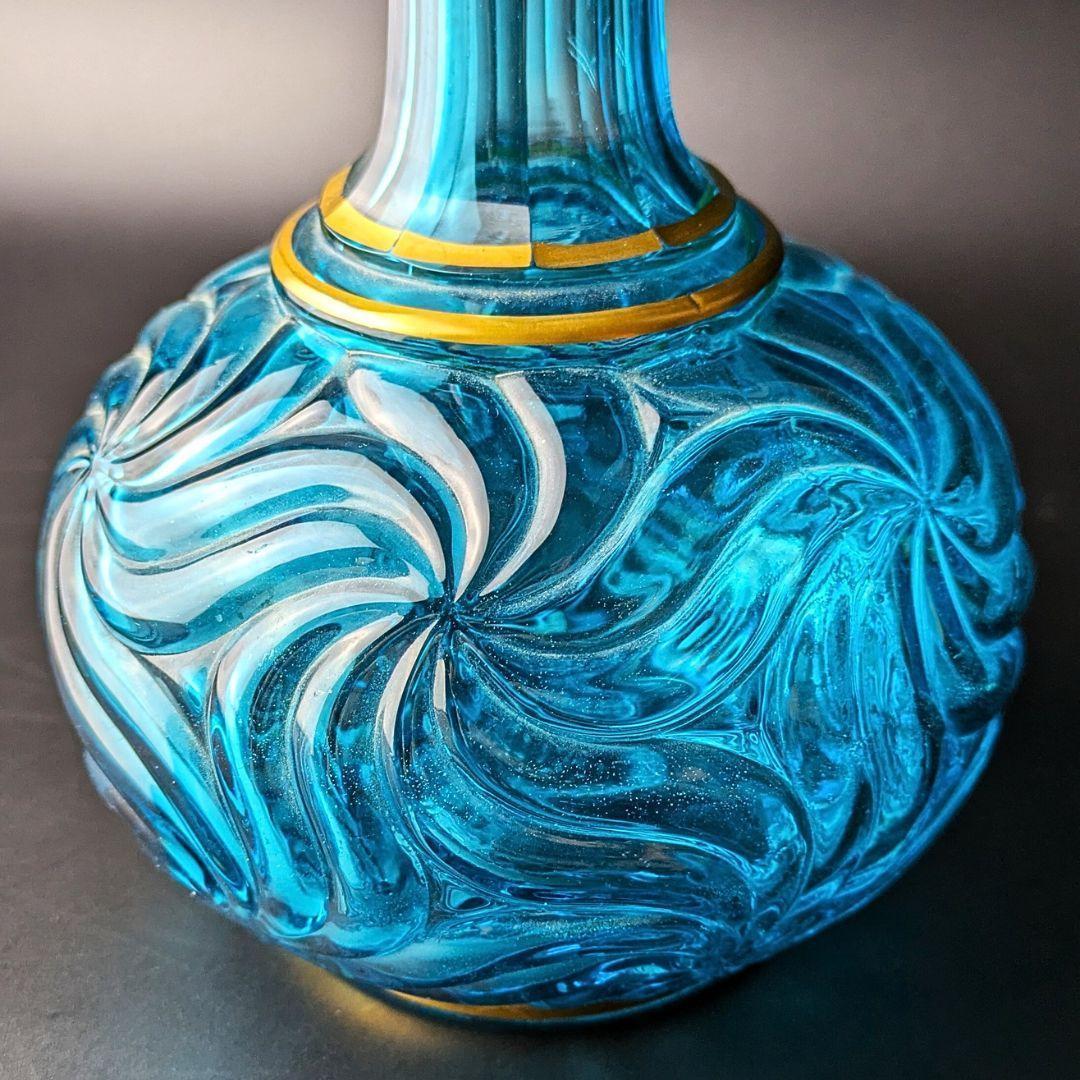 心奪われる鮮烈さ★オールドバカラ ロザース 26㎝カラフェ 金彩 ブルー