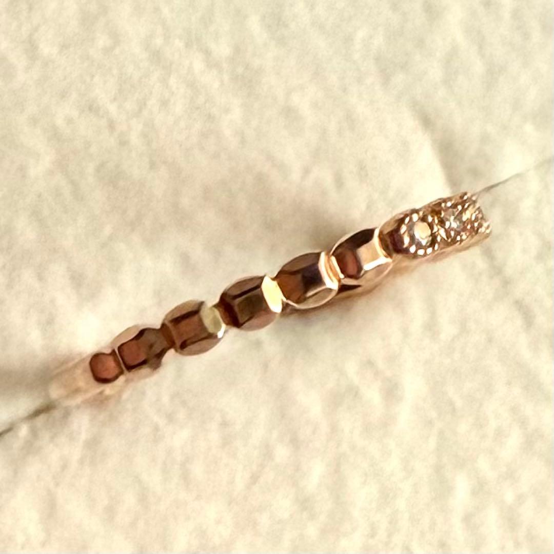 agete アガット K10 フリルリング 5号 ピンクゴールド ダイヤモンド