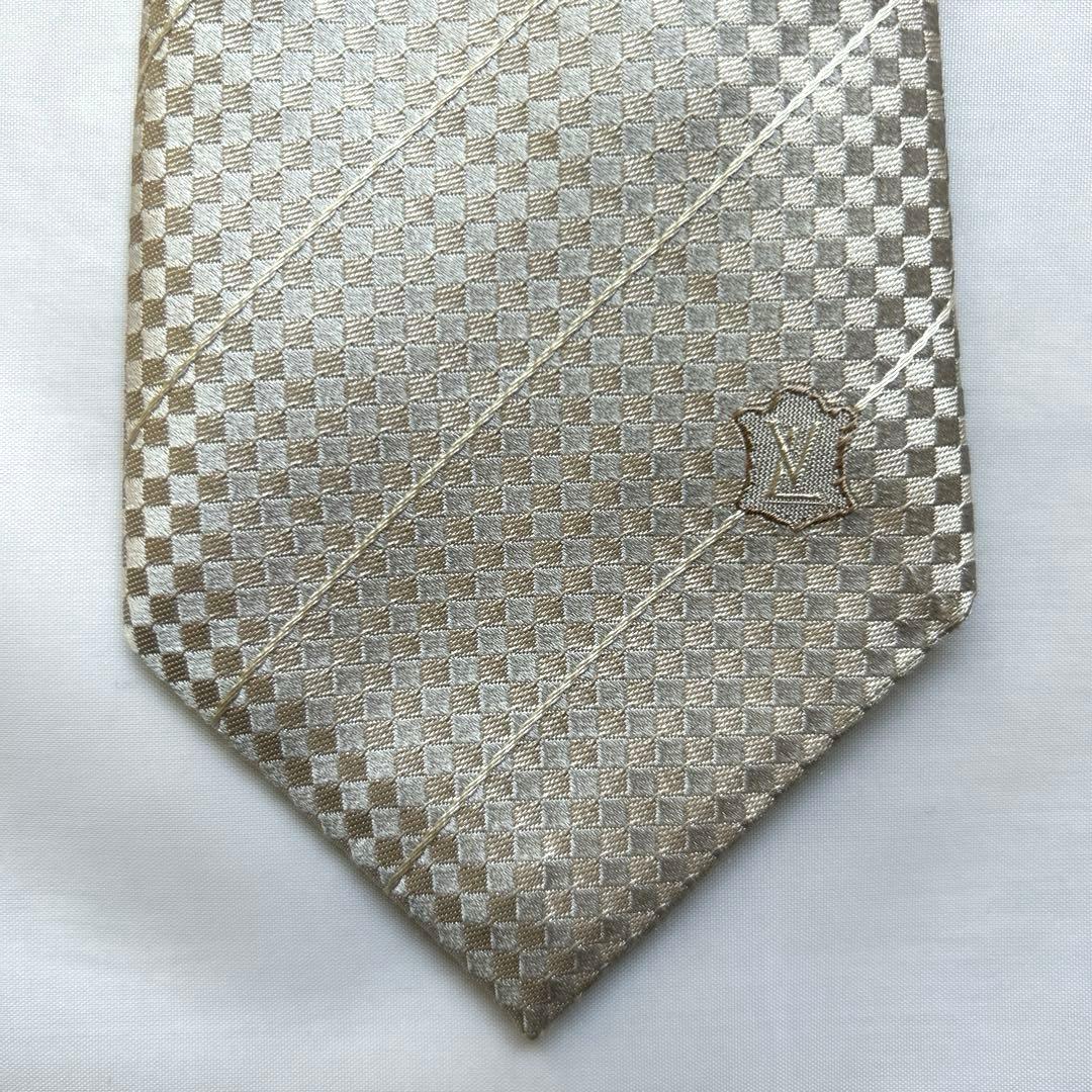 美品　LOUIS VUITTON ネクタイ　マイクロダミエ　LVロゴ　ゴールド