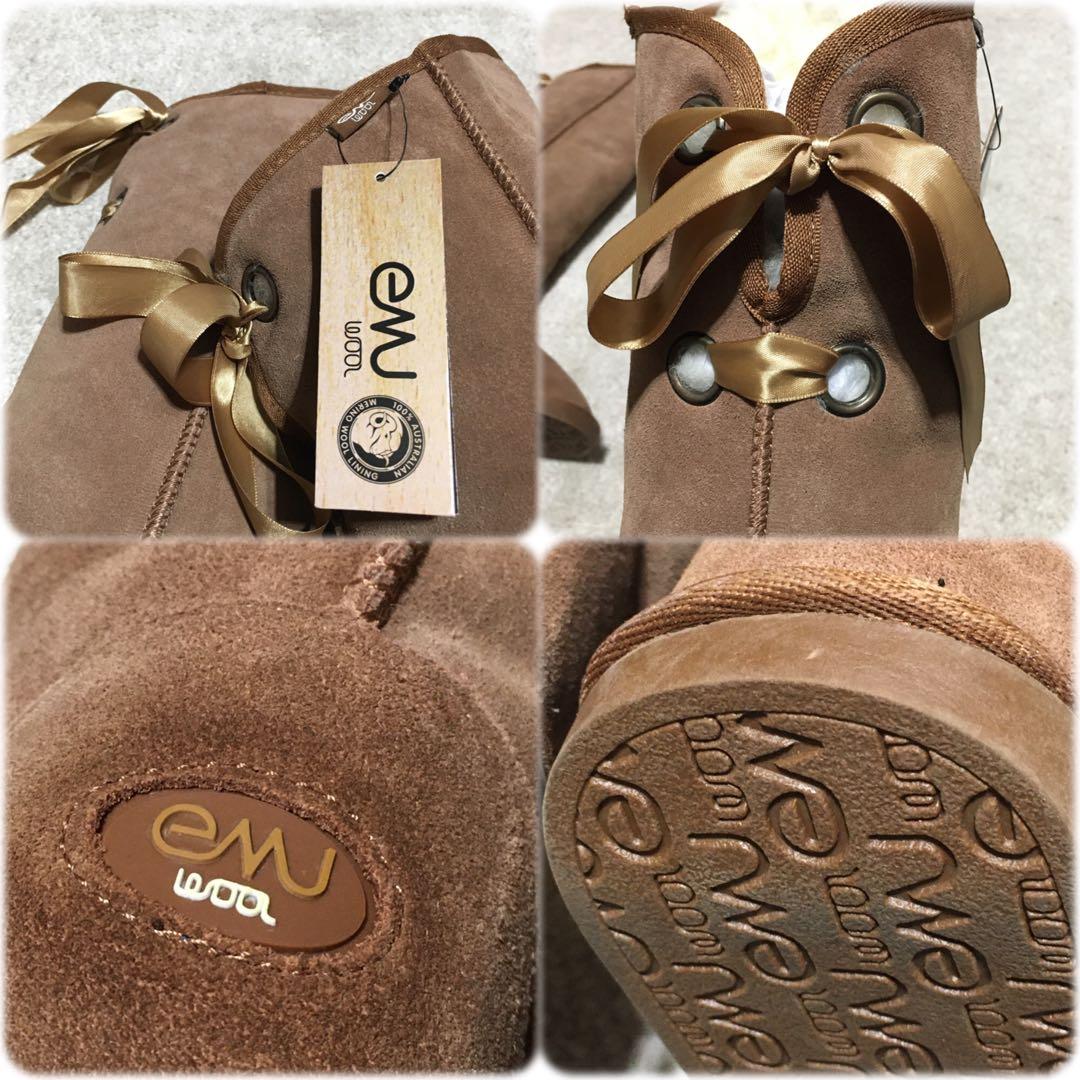 emu ♫ ニーハイ ムートンブーツ キャメル ブラウン 25cm W8 リボン