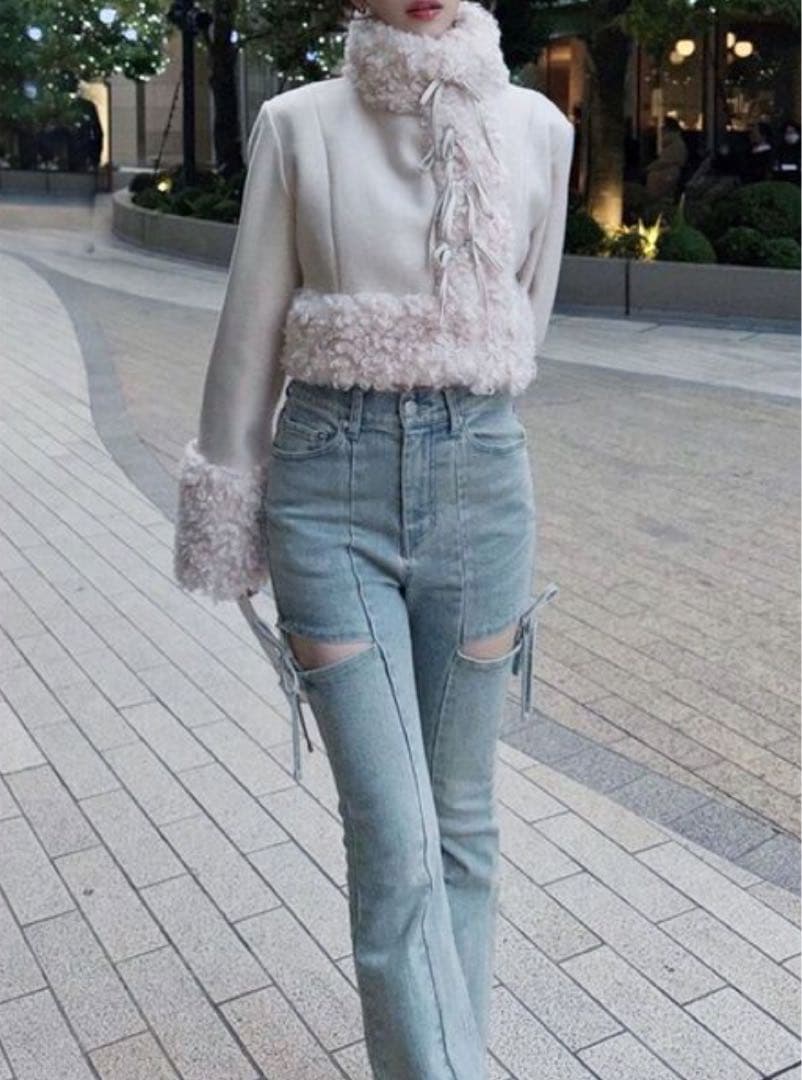 新品未使用 RESEXXY リゼクシー デニム カット アウト リボン デニム