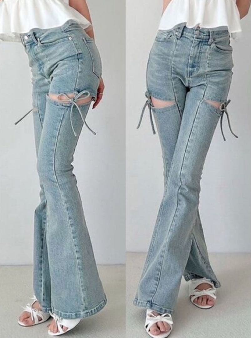 新品未使用 RESEXXY リゼクシー デニム カット アウト リボン デニム