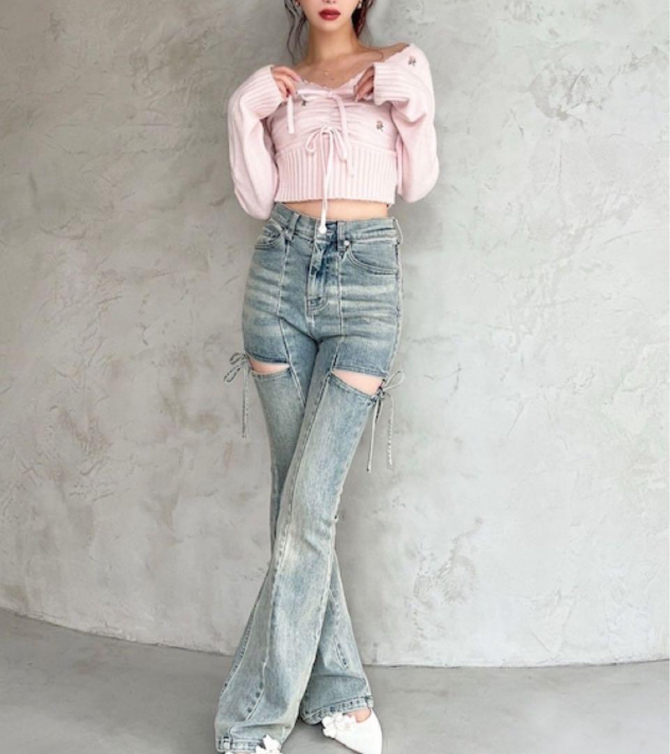 新品未使用 RESEXXY リゼクシー デニム カット アウト リボン デニム