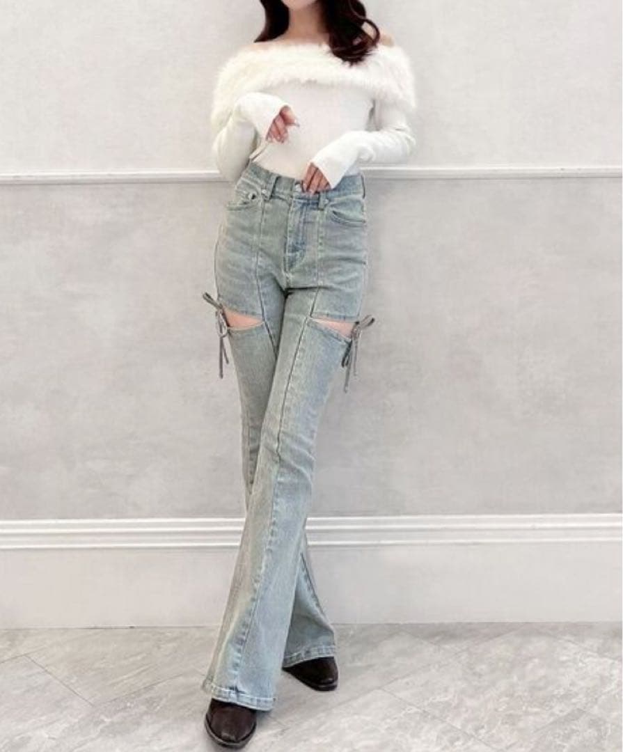 新品未使用 RESEXXY リゼクシー デニム カット アウト リボン デニム