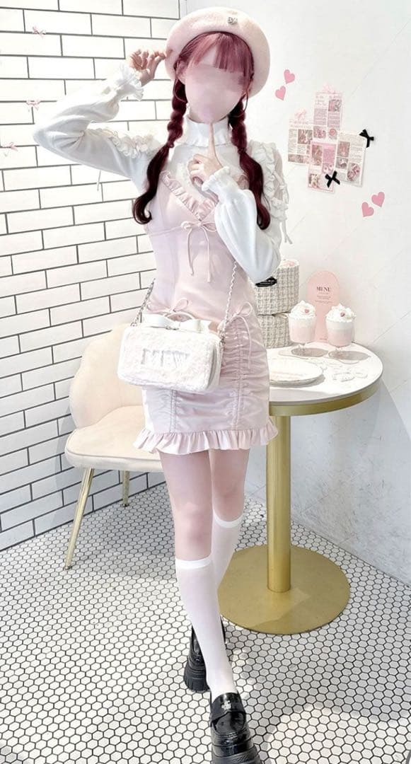 ハニーミュウ honeymew フリルギャザーレザー風キャミワンピ