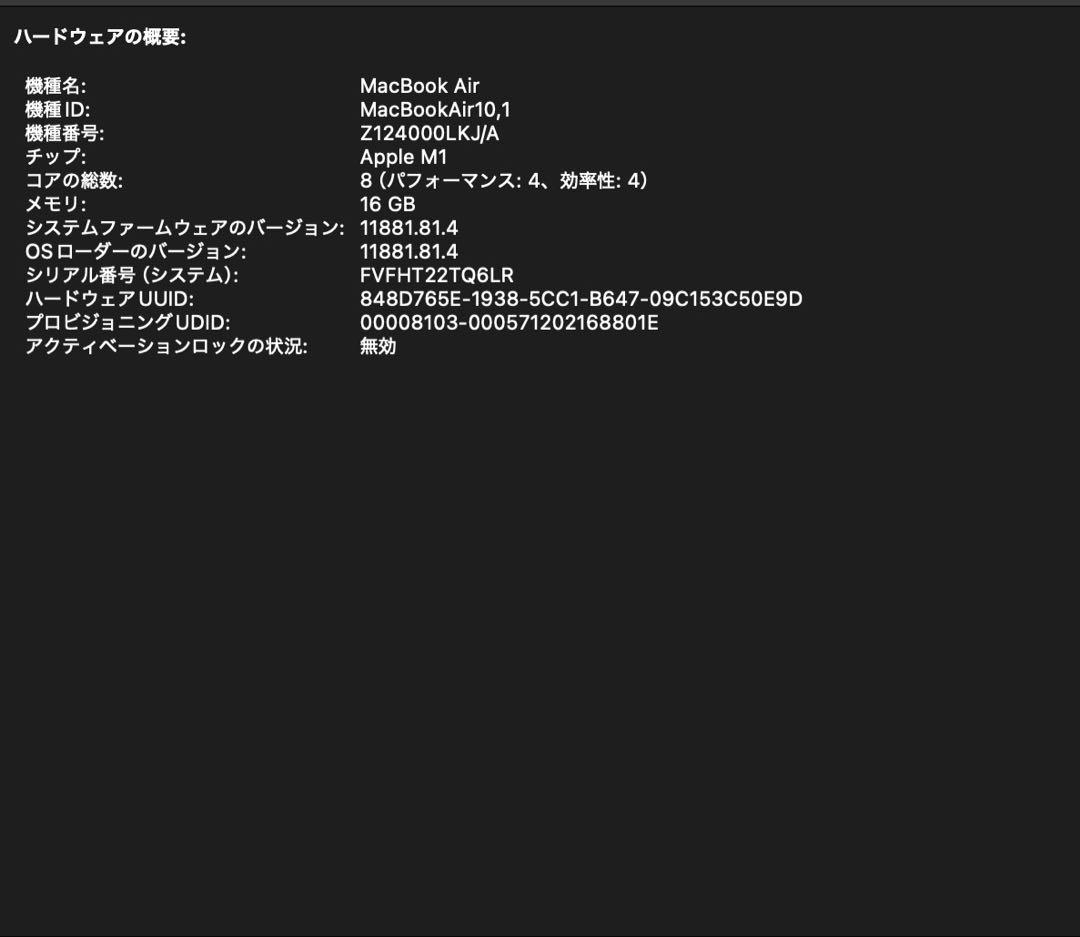 13.3インチMacBook Air M1 256GB 16G スペースグレイ