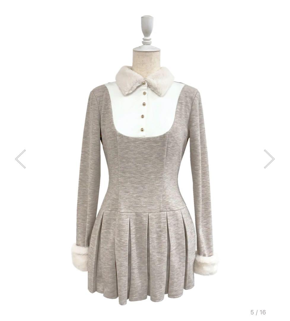 Rosé Muse Knit sew pleated op Mサイズ ベージュ