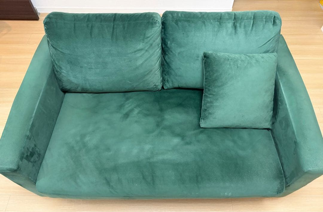 LOWYA ベルベット調ソファ 2人掛け クッション付き