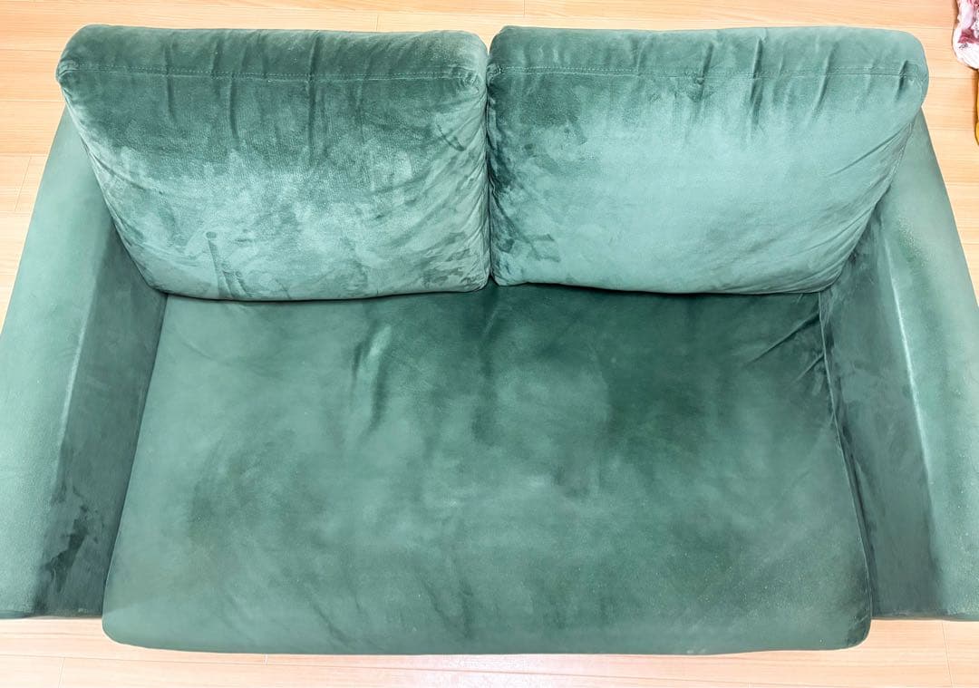 LOWYA ベルベット調ソファ 2人掛け クッション付き