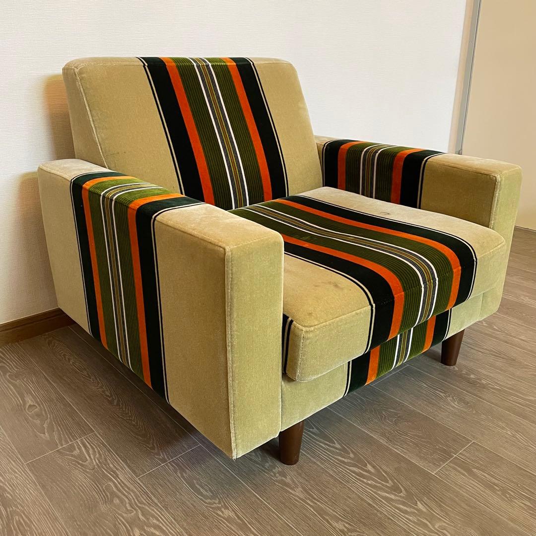 昭和レトロ ストライプ柄モケットソファ ミッドセンチュリー