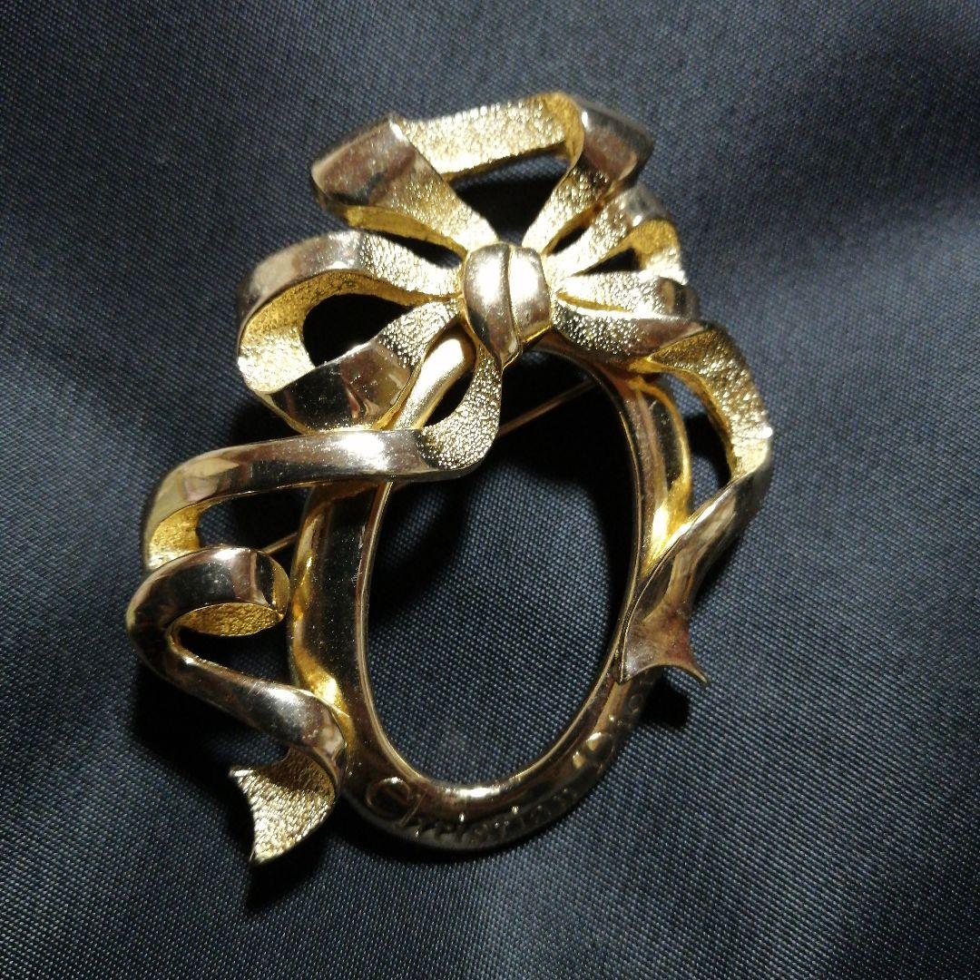 Christian Dior ゴールド リボン ブローチ