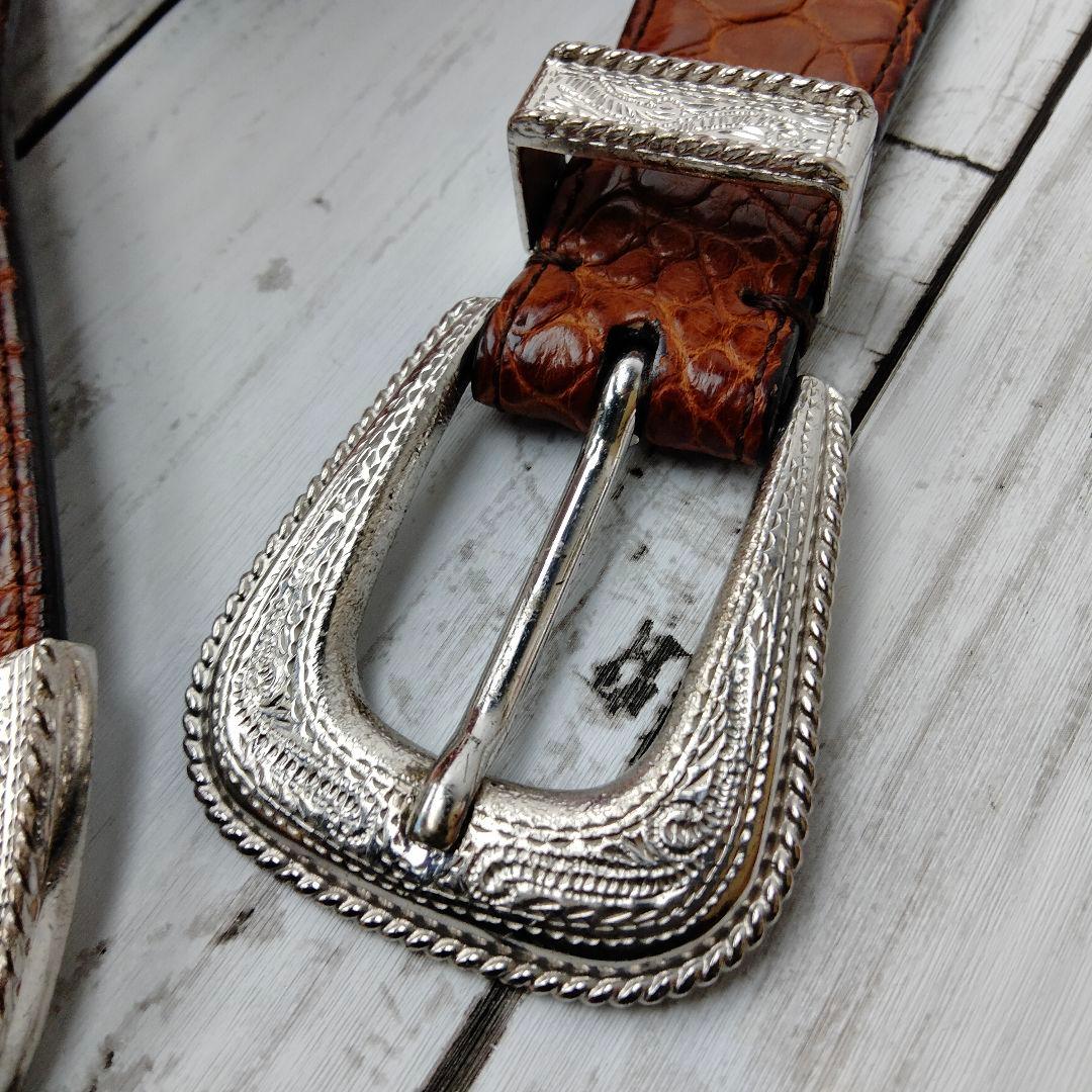 ブルネロクチネリ【クロコレザー】ベルト　ブラウン系　極上レザー　シルバー金具