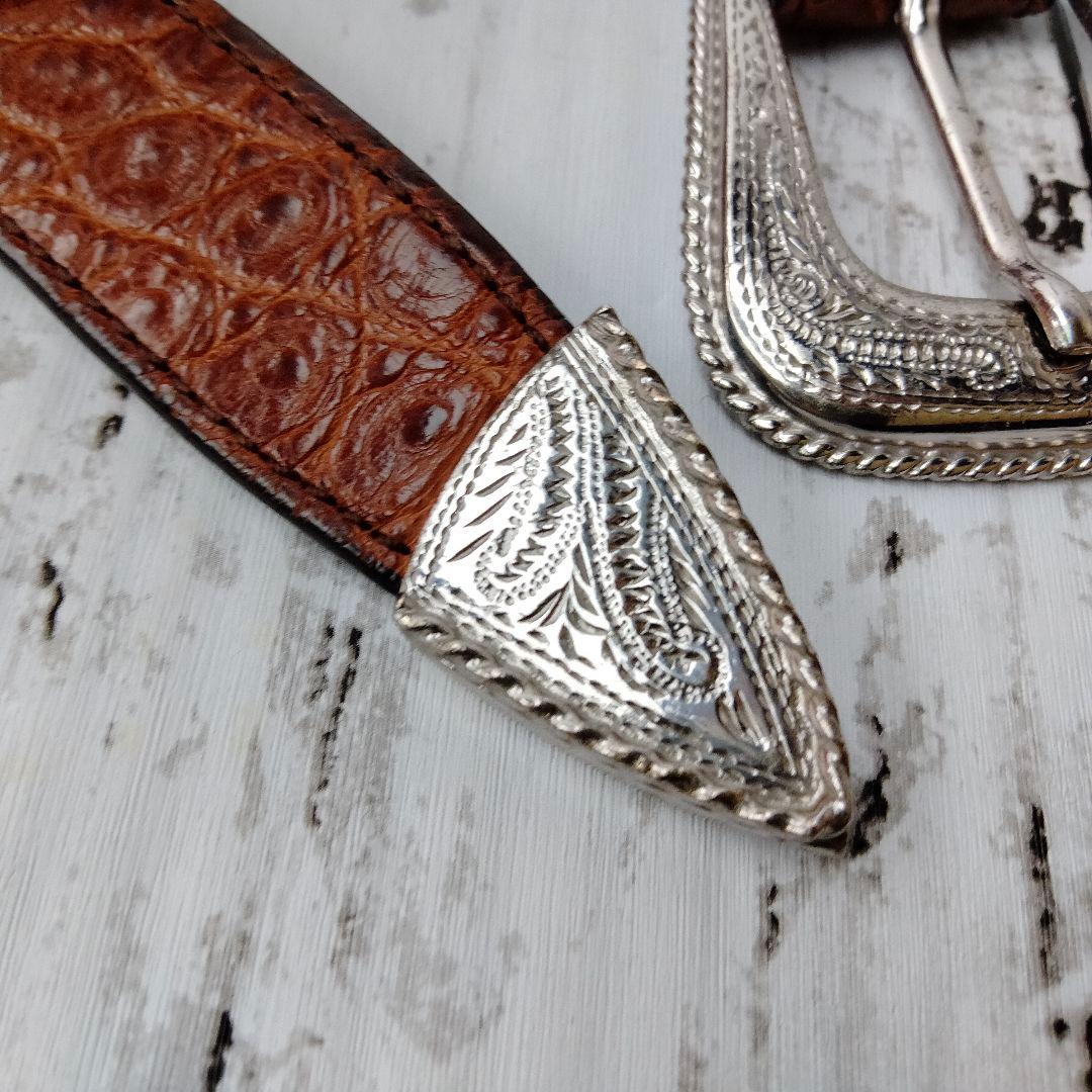 ブルネロクチネリ【クロコレザー】ベルト　ブラウン系　極上レザー　シルバー金具