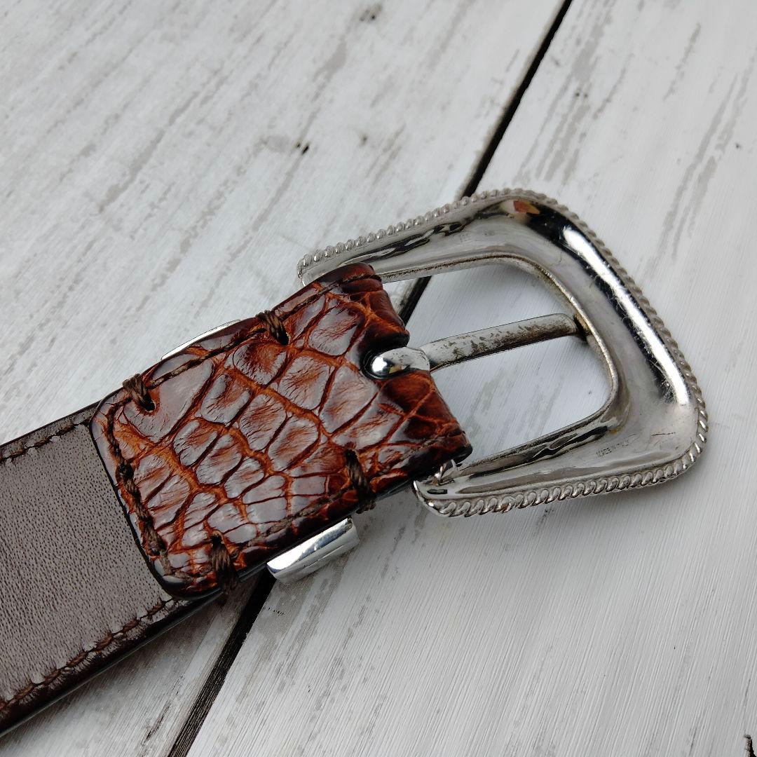 ブルネロクチネリ【クロコレザー】ベルト　ブラウン系　極上レザー　シルバー金具