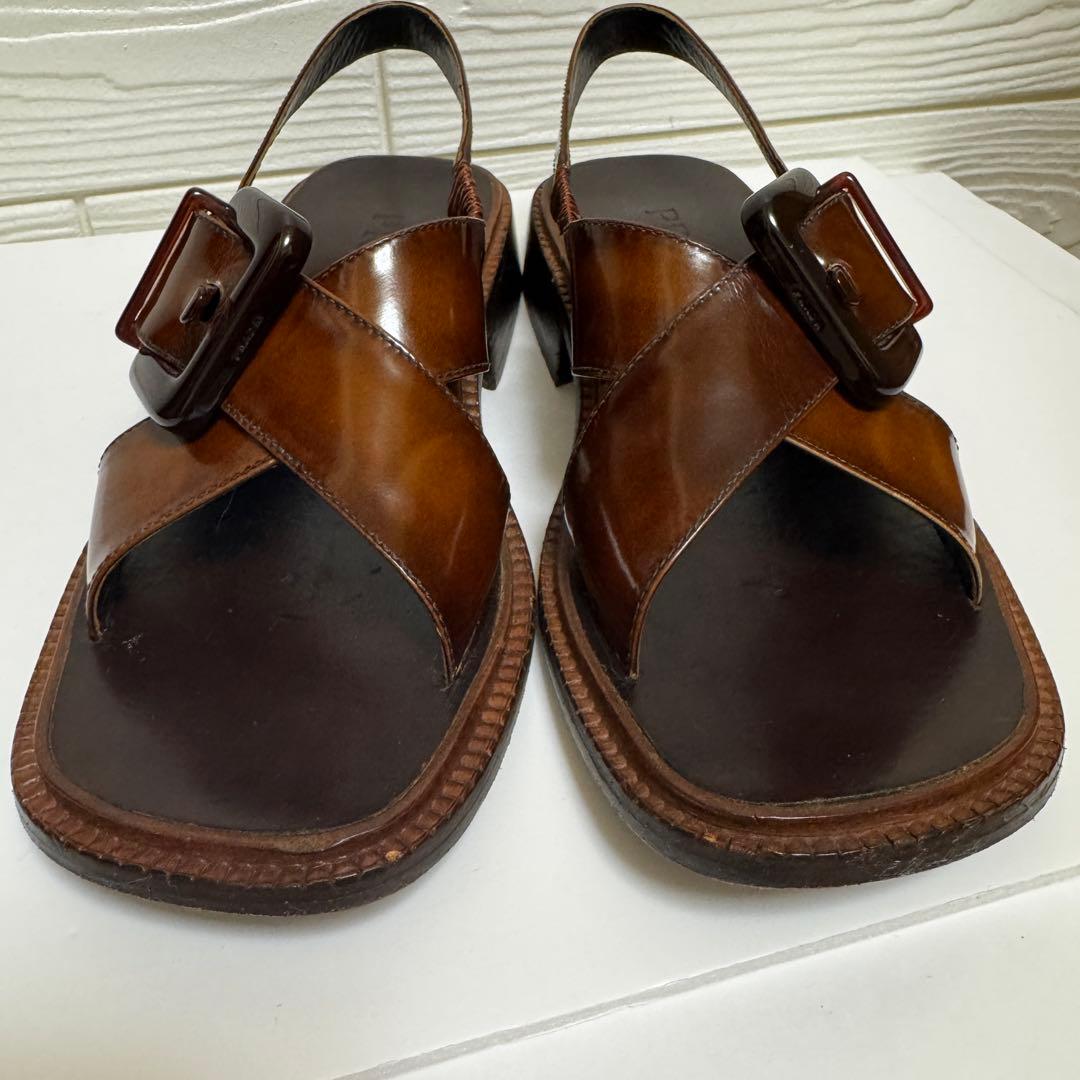 プラダ PRADA サンダル ブラウン ビッグバックル ヴィンテージ風 37