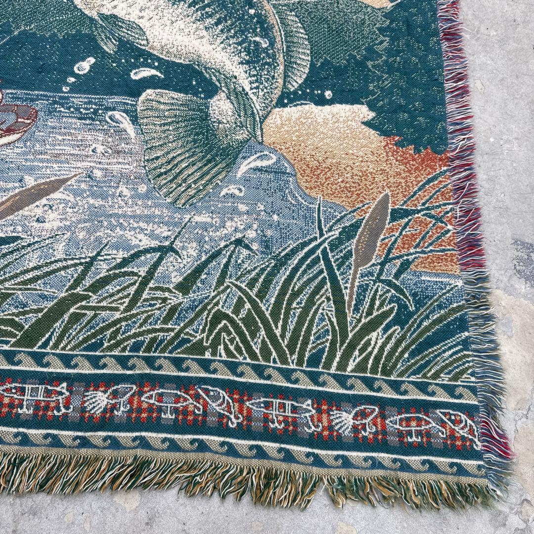 釣り　魚　ブランケット　マルチカバー　ソファーカバー　ラグ　151x121