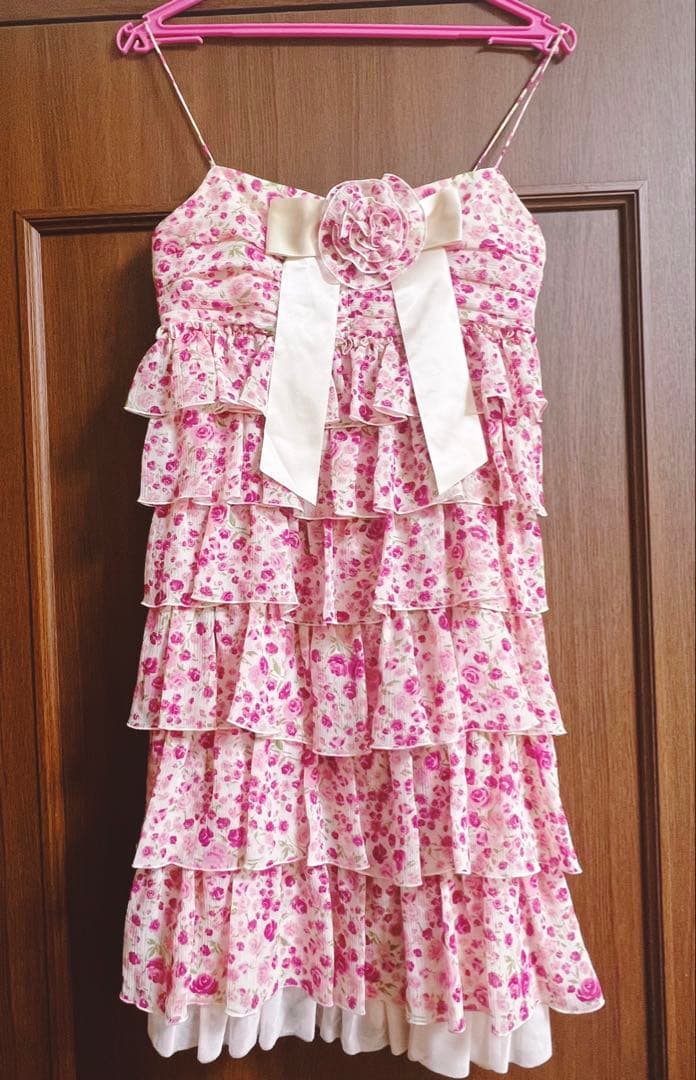 【美品】ジーザスディアマンテ　膝丈ワンピース　ローズ柄　小花柄　ピンク　M