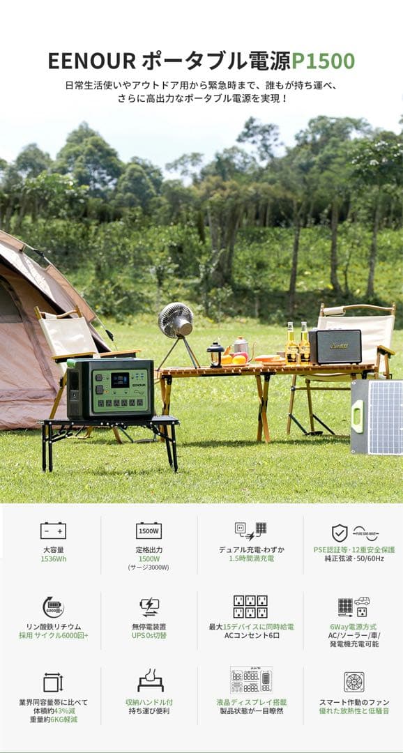 ポータブル電源 バッテリー 充電器 480000mAh /1536Whフル充電