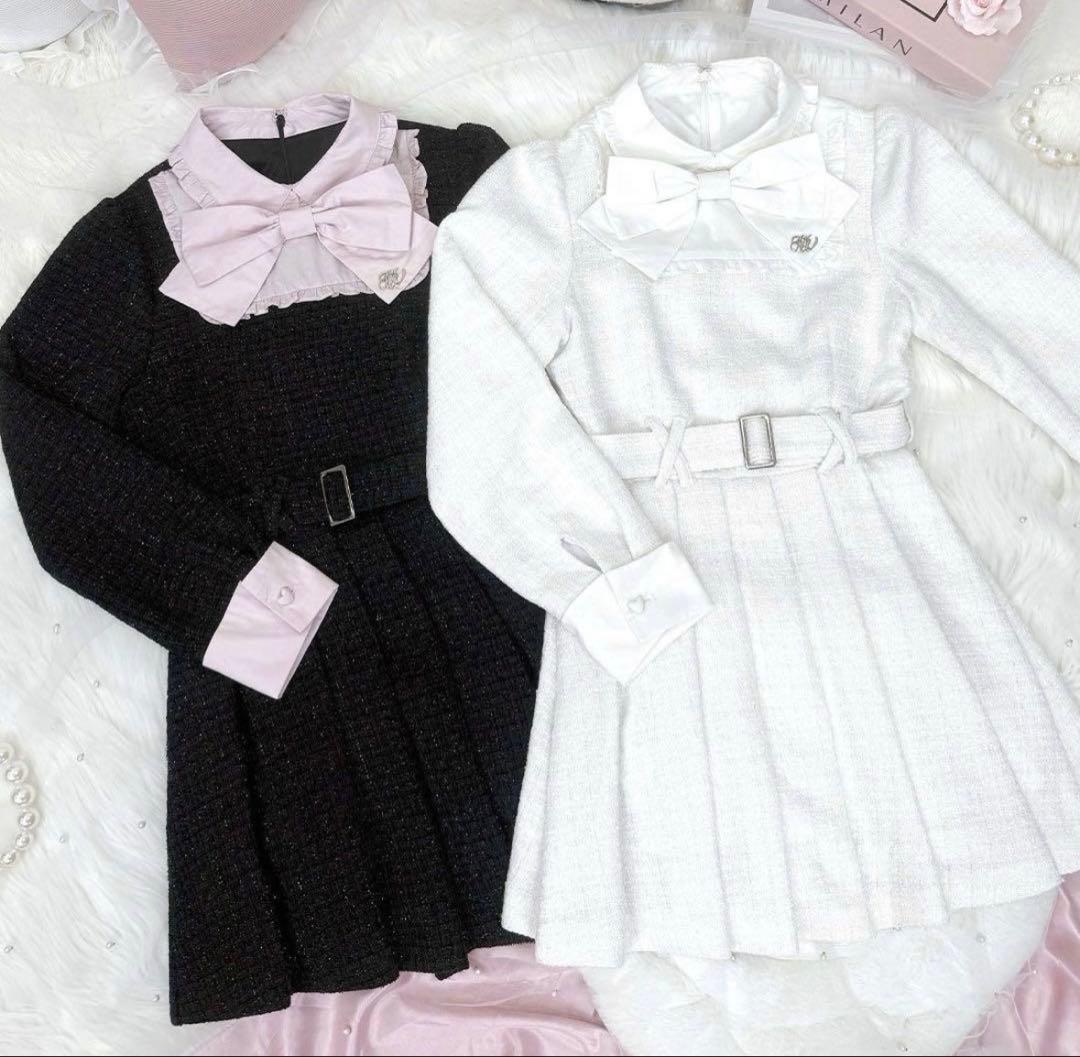 う*ぎ様 HONEY MEW ビッグリボンツイードプリーツワンピース