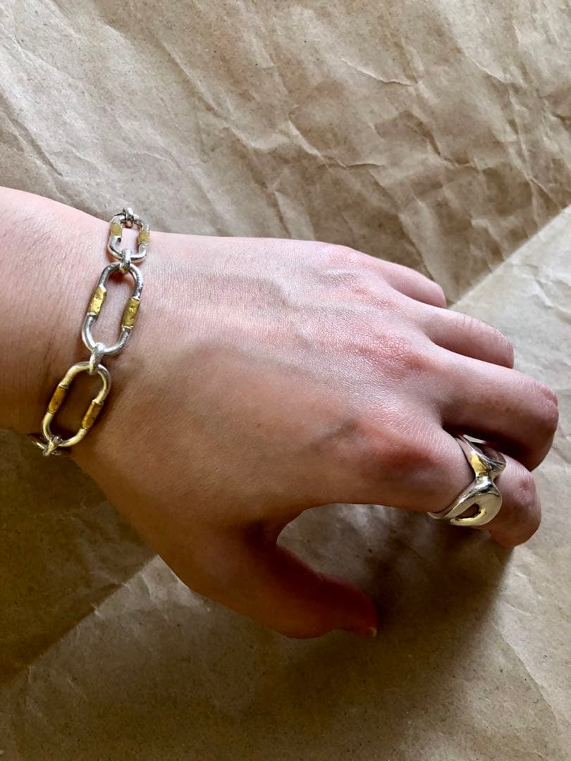 メキシコ製 vintage 925 ブラスコンビ リンクブレスレット