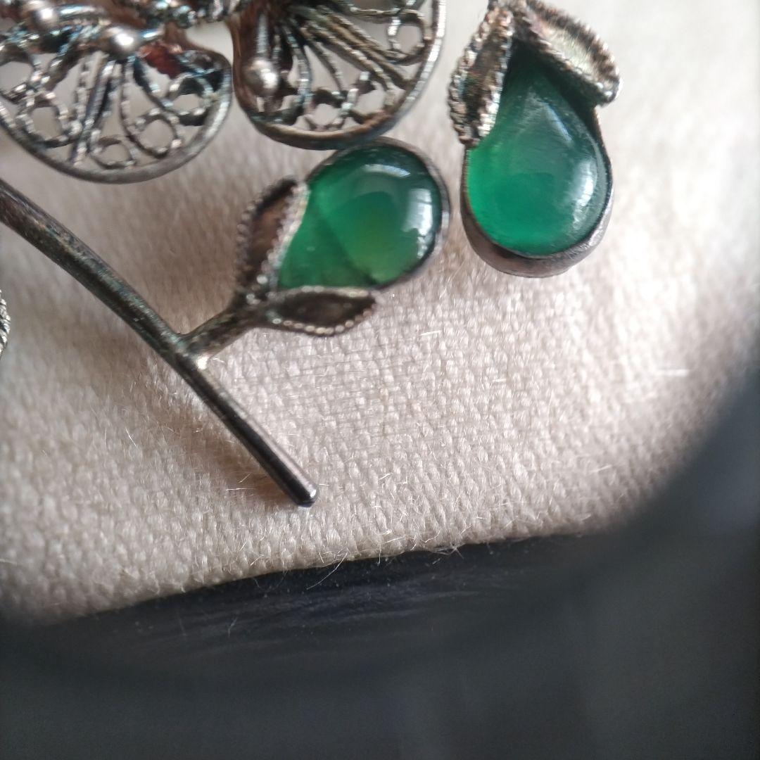 梅 銀線細工 ブローチ SILVER ヴィンテージ フィリグリー 中国古玩 簪