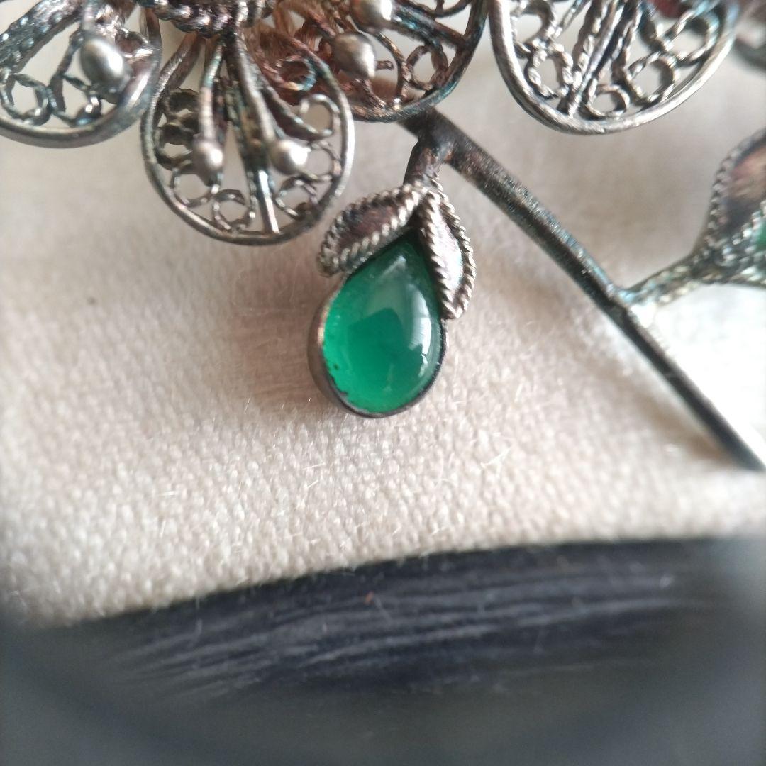 梅 銀線細工 ブローチ SILVER ヴィンテージ フィリグリー 中国古玩 簪