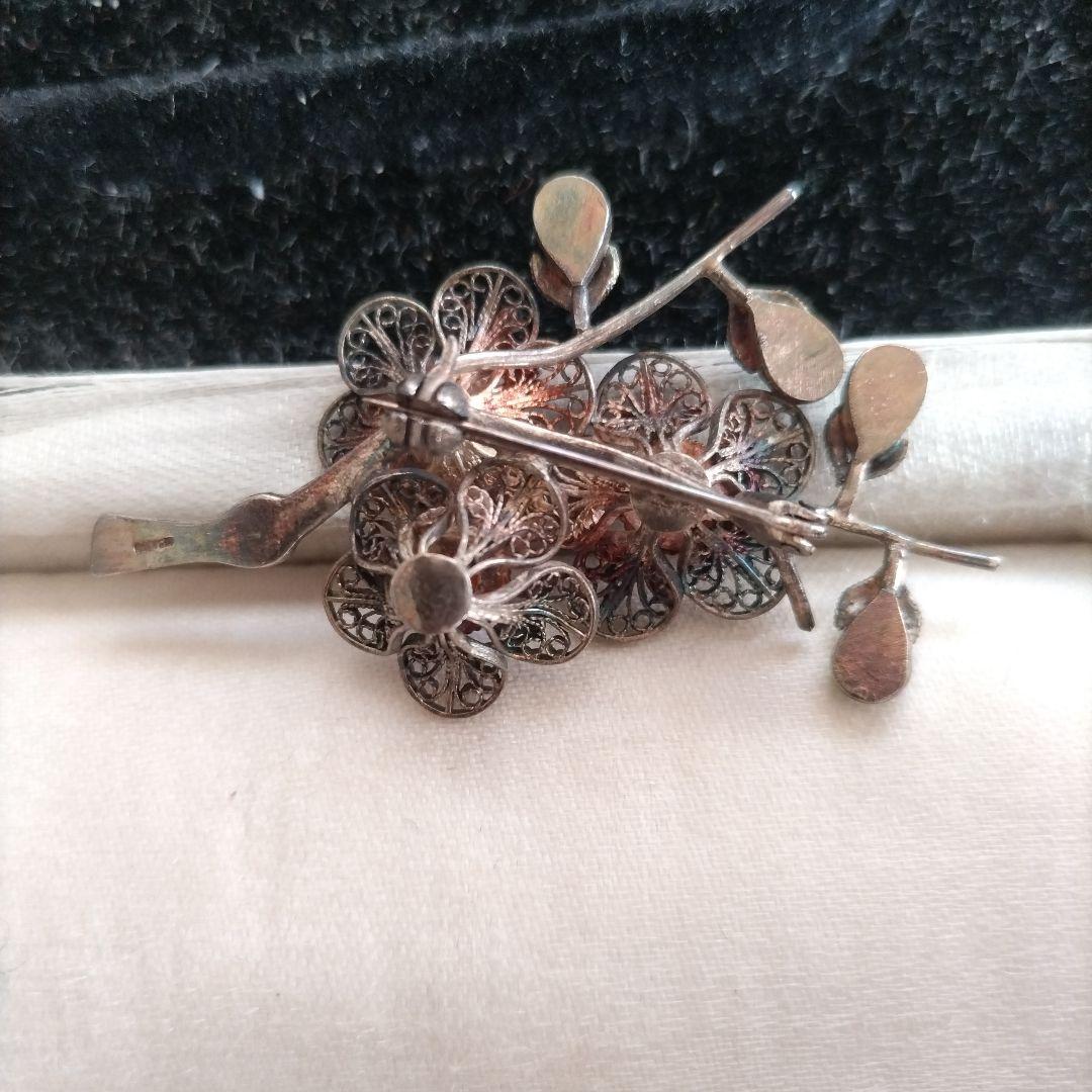 梅 銀線細工 ブローチ SILVER ヴィンテージ フィリグリー 中国古玩 簪