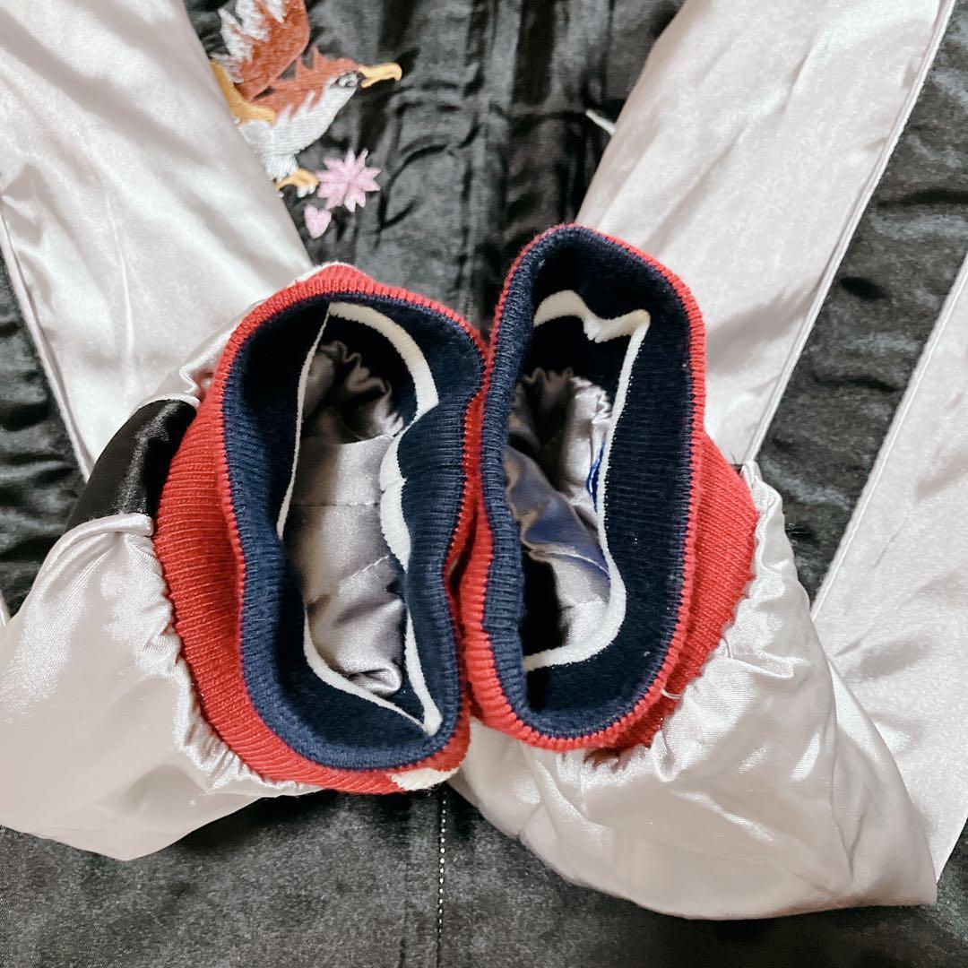 【リバーシブル】スカジャン 虎 鷹 富士山 和柄 サテン生地 Lブルー×ブラック