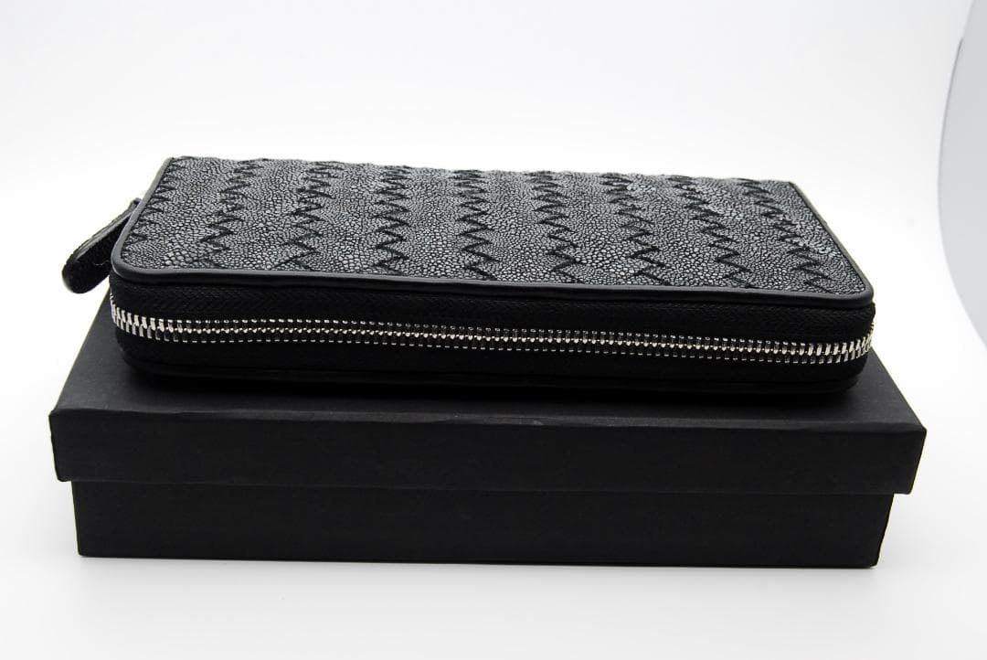 限定値下げ スティングレイ ガルーシャ エイ革 ブラックレザー 編み込み 長財布