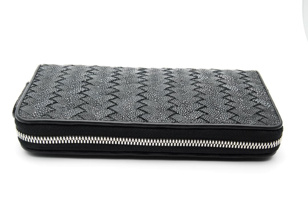 限定値下げ スティングレイ ガルーシャ エイ革 ブラックレザー 編み込み 長財布