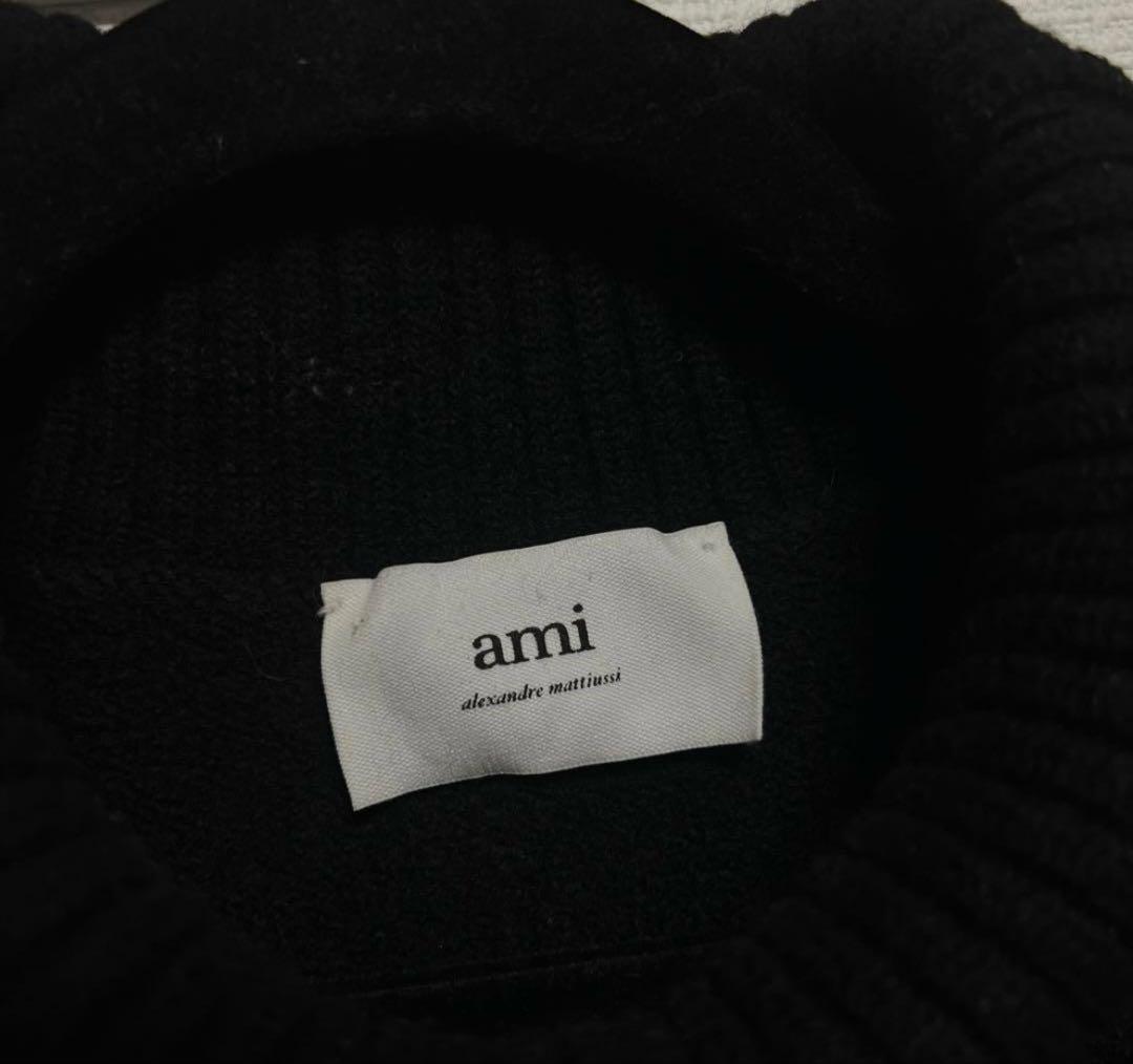 ami タートルネックニット 黒 ハート刺繍　XL