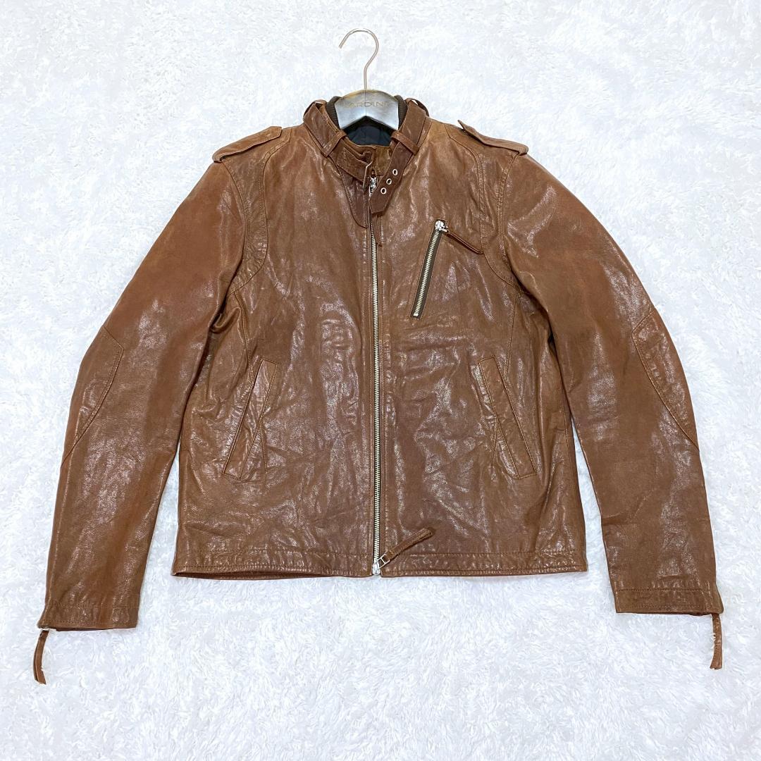 BEAMS HEART ビームス ブラウン シングルライダース ヤギ革 L