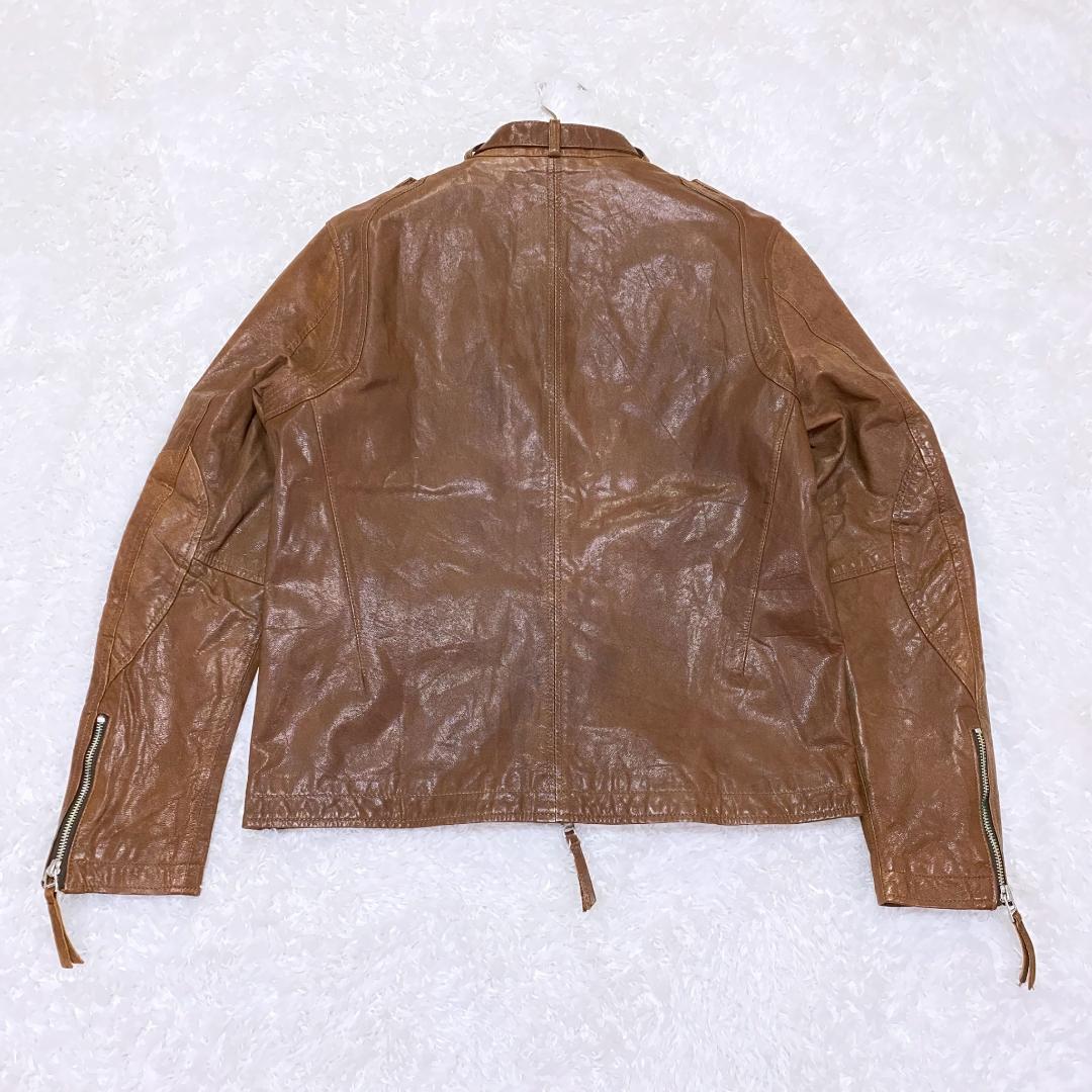 BEAMS HEART ビームス ブラウン シングルライダース ヤギ革 L