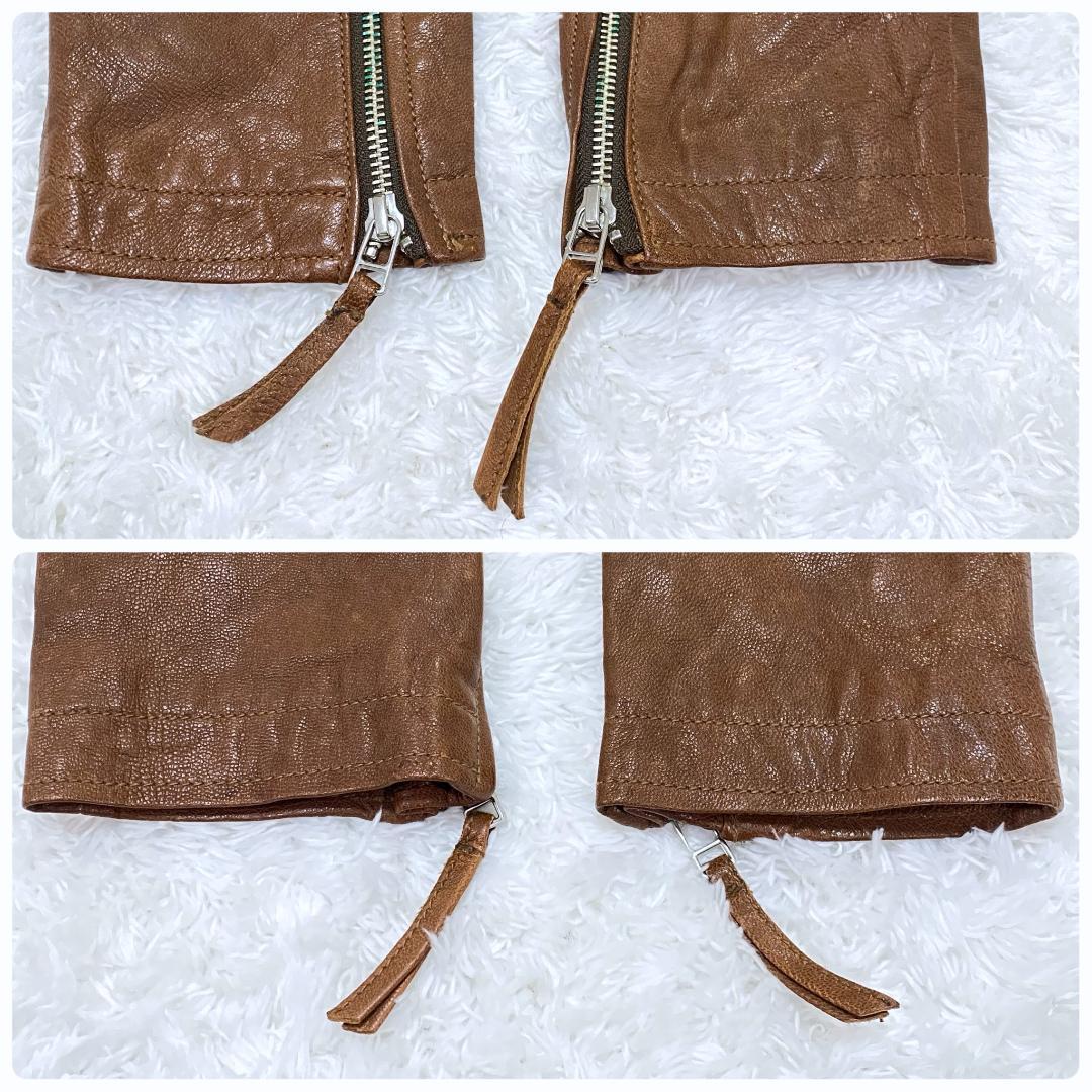 BEAMS HEART ビームス ブラウン シングルライダース ヤギ革 L