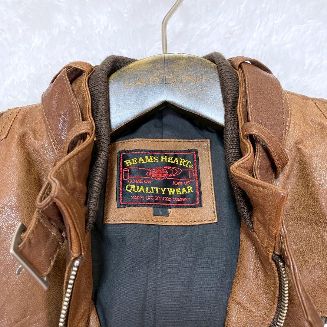 BEAMS HEART ビームス ブラウン シングルライダース ヤギ革 L