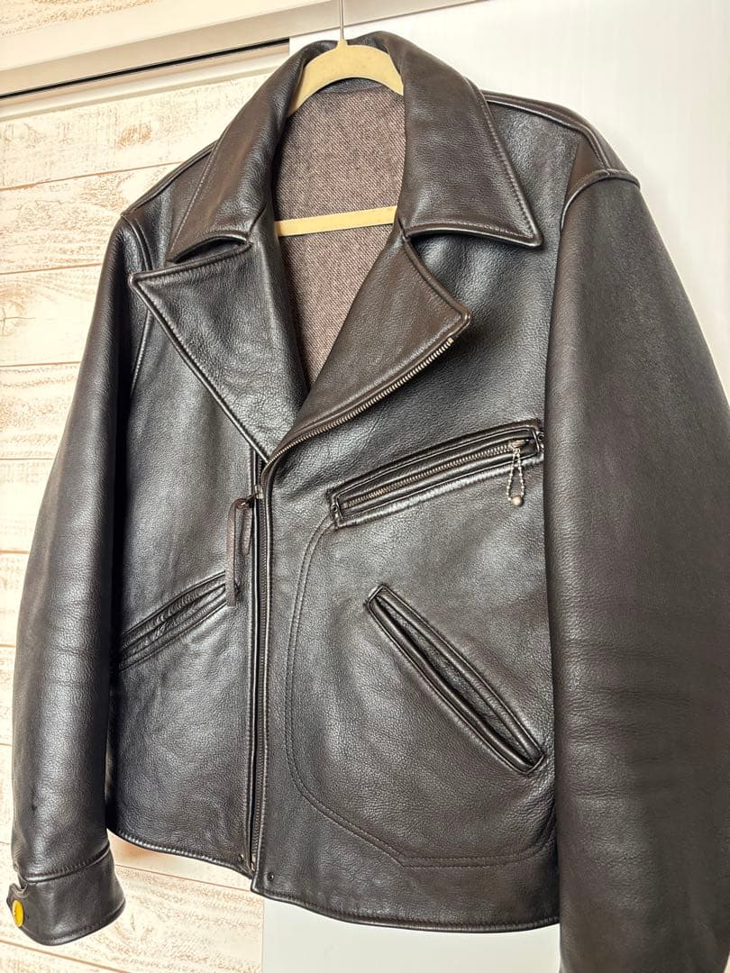 アビエイタージャケット ダブルライダースレザー 黒 年代不明 30s