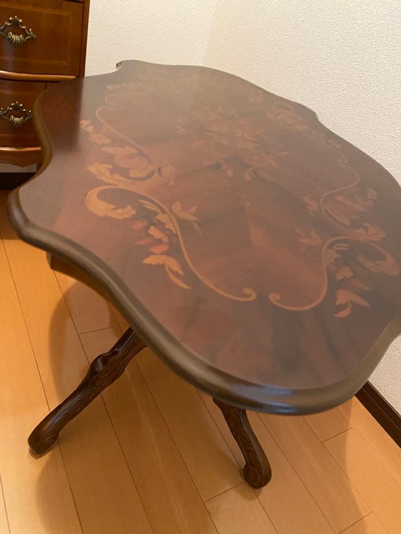 猫脚　象嵌イタリア製　木製テーブル　【注意】地域にては問い合わせ必須